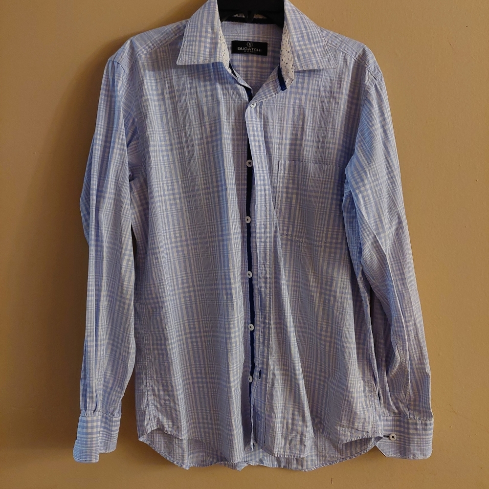 Bugatehi uomo plaid flip cuff white and blue shirt. Size medium - Picture 2 of 3